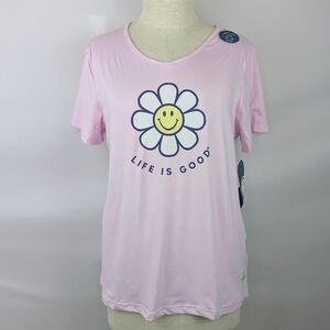 Life Is Good Sleep Lounge Tee Short Sleeve Happy Daisy Print Light Pink M NWT